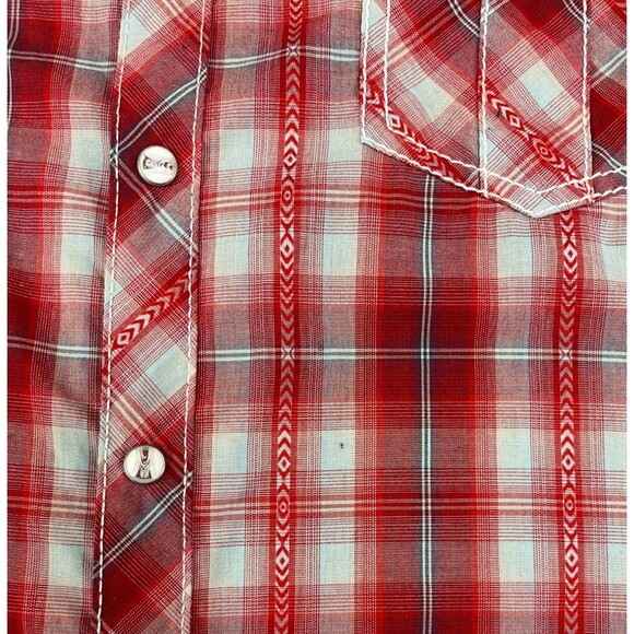 BKE Men's Large Pearl Snap Red Plaid Long Sleeve Casual Shirt Athletic Fit - Picture 11 of 11